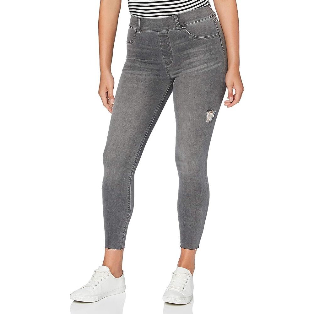 Spanx Gray Distressed Pull On Skinny Jean‎ Jegging Raw Hem High Rise Medium